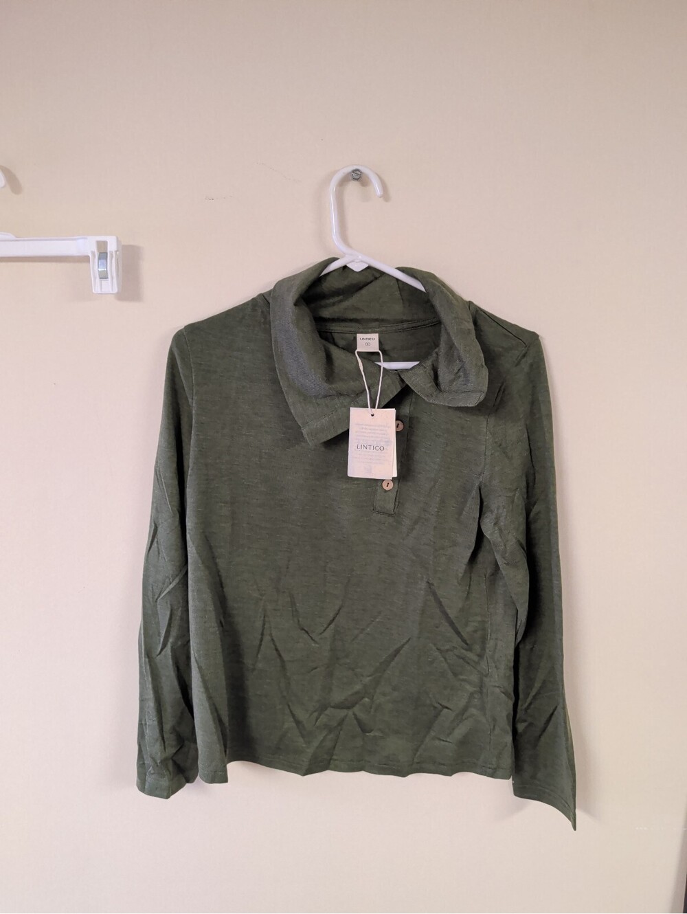 LINTICO Women's Long Sleeve Olive Green Polo Shirt Size S Wool Blend Size S